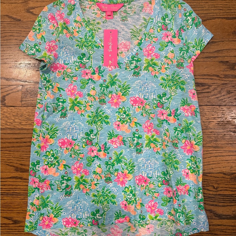 Lilly Pulitzer Disney Floral Tee in Pink and Green XXS NWT